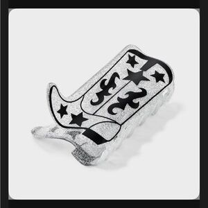 2 Silver Glitter Cowboy Boot Claw Clips